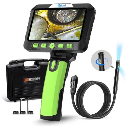 Kamera Przemysłowa do Inspekcji Samochodów iUni ROT50, Obrotowa o 180°, 5-Calowy Ekran LCD, 1080P, Kabel Półsztywny, Długość 1 m, 8+1 Regulowanych Diod LED, Wodoodporność IP67, 5000mAh