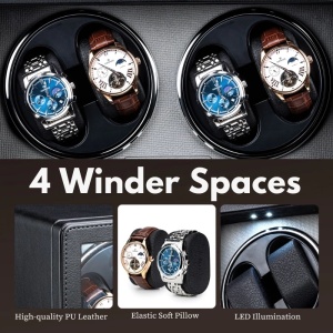 iUni Rotomat na 4 Zegarki Automatyczne, Retro Watch Winder, Skóra Ekologiczna, Czarny - Img 3