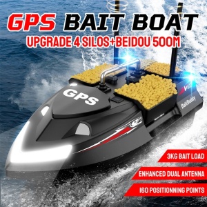 Łódka Zanętowa iUni V802 PRO, GPS, 2 Akumulatory 12000mAh, 4 Pojemnikami, Pojemność 3kg, 500m, 15km/h, Zdalne sterowanie 2.4GHz, Czarny - Img 2