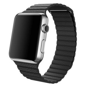 Pasek iUni kompatybilny z Apple Watch Ultra/SE/8/7/6/5/5/4/4/3/2/1, 38 mm, skórzana pętla, skóra, czarny - Img 2