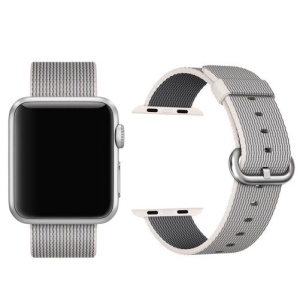Pasek iUni kompatybilny z Apple Watch Ultra/SE/8/7/6/5/5/4/4/3/2/1, 40 mm, nylonowy, tkany pasek, biały/szary - Img 2