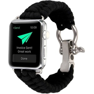 Pasek iUni kompatybilny z Apple Watch Ultra/SE/8/7/6/5/5/4/4/3/2/1, 42 mm, elastyczny paracord, wytrzymała nylonowa lina, czarny - Img 5
