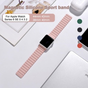 Pasek iUni kompatybilny z Apple Watch Ultra/SE/8/7/6/5/5/4/4/3/2/1, 44 mm, silikonowy, magnetyczny, różowy - Img 3