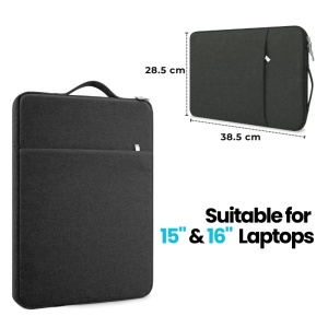 Torba na laptop 15"-16" iUni z wodoodpornego materiału tekstylnego, odporna na zarysowania i wstrząsy, z kieszenią zewnętrzną, czarny - Img 2