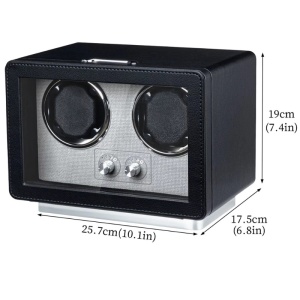 iUni Rotomat na 2 Zegarki Automatyczne, Retro Watch Winder, Skóra Ekologiczna, Czarny - Img 12