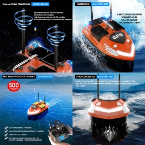 Łódka Zanętowa iUni V802 PRO, GPS, 2 Akumulatory 12000mAh, 4 Pojemnikami, Pojemność 3kg, 500m, 15km/h, Zdalne sterowanie 2.4GHz - Img 9