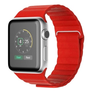 Pasek iUni kompatybilny z Apple Watch Ultra/SE/8/7/6/5/4/3/2/1, 40 mm, skórzana pętla, skóra, czerwony - Img 3