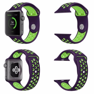 Pasek iUni kompatybilny z Apple Watch Ultra/SE/8/7/6/5/5/4/3/2/1, 38 mm, Silicon Sport, fioletowy/zielony - Img 4