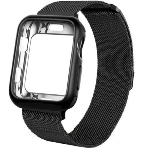 Pasek iUni kompatybilny z Apple Watch Ultra/SE/8/7/6/5/5/4/3/2/1, 38 mm, Milanese Loop, wbudowane etui ochronne, czarny - Img 2