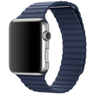 Pasek iUni kompatybilny z Apple Watch Ultra/SE/8/7/6/5/5/4/4/3/2/1, 42 mm, skórzana pętla, skórzany, Midnight Blue - Img 2