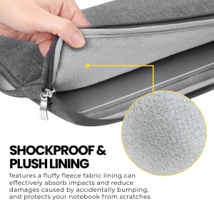 Torba na laptop 15"-16" iUni z wodoodpornego materiału tekstylnego, odporna na zarysowania i wstrząsy, z kieszenią zewnętrzną, szara - Img 4