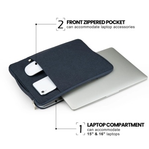 Torba na laptop 15"-16" iUni z wodoodpornego materiału tekstylnego, odporna na zarysowania i wstrząsy, z kieszenią zewnętrzną, granatowy - Img 3