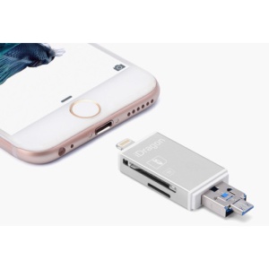 Czytnik kart iUni Lightning + MicroUSB OTG, pamięć zewnętrzna dla urządzeń iOS i Android, srebrny - Img 2