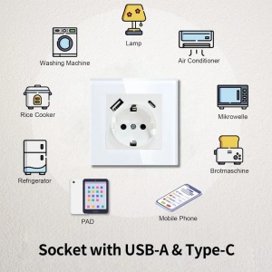 Gniazdo ścienne z ramką ze szkła hartowanego, z portami USB-A i USB-C, iUni UC1, 16A - Img 6