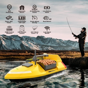 Łódka Zanętowa iUni V020, GPS, Fosforyzujący Kkadłub, 3 Pojemnikami, 2kg, 500m, 5200mAh, 10km/h, Zdalne sterowanie 2.4GHz - Img 2
