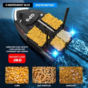 Łódka Zanętowa iUni V802 PRO, GPS, 2 Akumulatory 12000mAh, 4 Pojemnikami, Pojemność 3kg, 500m, 15km/h, Zdalne sterowanie 2.4GHz, Czarny - Img 4