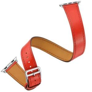 Pasek do zegarka iUni kompatybilny z Apple Watch Ultra/SE/8/7/6/5/4/3/2/1, 44 mm, Double Tour, skórzany, czerwony - Img 3