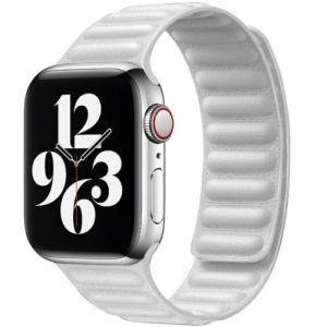 Pasek iUni kompatybilny z Apple Watch Ultra/SE/8/7/6/5/5/4/4/3/2/1, 42 mm, Leather Link, biały