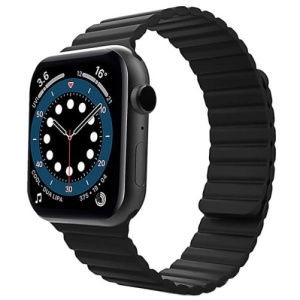 Pasek iUni iUni kompatybilny z Apple Watch Ultra/SE/8/7/6/6/5/5/4/4/3/2/1, 40 mm, silikonowy, magnetyczny, czarny - Img 1