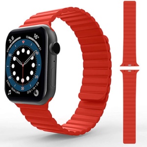 Pasek iUni kompatybilny z Apple Watch Ultra/SE/8/7/6/5/5/4/3/2/1, 38 mm, silikonowy, magnetyczny, czerwony - Img 5