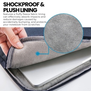 Torba na laptop 13"-14" iUni z wodoodpornego materiału tekstylnego, odporna na zarysowania i wstrząsy, z kieszenią zewnętrzną, granatowa - Img 4