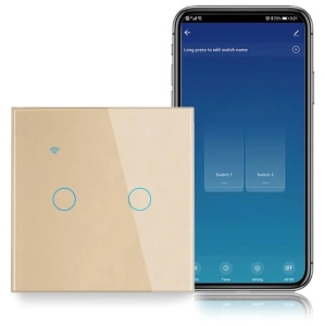 Inteligentny przełącznik dotykowy, WiFi, WiFi, Bezpieczne szkło, iUni 2G, 10A, Sterowanie głosowe, Smart Life / Tuya, LED, Złoty - Img 2