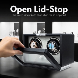 iUni Rotomat na 2 Zegarki Automatyczne, Retro Watch Winder, Skóra Ekologiczna, Czarny - Img 5
