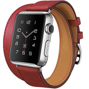 Pasek do zegarka iUni kompatybilny z Apple Watch Ultra/SE/8/7/6/5/4/3/2/1, 44 mm, Double Tour, skórzany, czerwony - Img 1