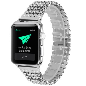 Pasek iUni kompatybilny z Apple Watch Ultra/SE/8/7/6/5/5/4/4/3/2/1, 38 mm, luksusowy, stal nierdzewna, srebrny - Img 2