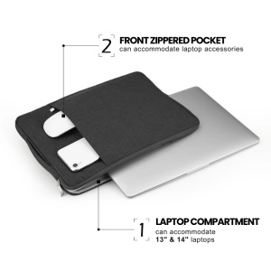 Torba na laptop 13"-14" iUni z wodoodpornego materiału tekstylnego, odporna na zarysowania i wstrząsy, z kieszenią zewnętrzną, czarna - Img 3