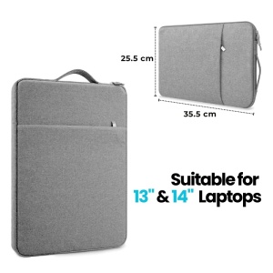 Torba na laptop 13"-14" iUni z wodoodpornego materiału tekstylnego, odporna na zarysowania i wstrząsy, z kieszenią zewnętrzną, szara - Img 2