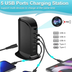 Ukryta kamera w stacji ładowania iUni IP91, Wi-Fi, Full HD, Czujnik ruchu, 20W, 2 porty Type-C, 3 porty USB-A - Img 4