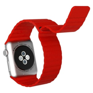 Pasek iUni kompatybilny z Apple Watch Ultra/SE/8/7/6/5/4/3/2/1, 40 mm, skórzana pętla, skóra, czerwony - Img 7