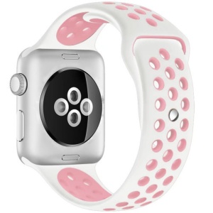 Pasek iUni kompatybilny z Apple Watch Ultra/SE/8/7/6/5/5/4/4/3/2/1, 44 mm, Silicon Sport, Biały/Różowy - Img 1