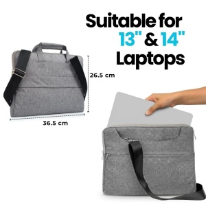 Torba na laptop 13"-14" iUni z regulowanym i odpinanym paskiem na ramię, wodoodporna, odporna na zarysowania i wstrząsy, szara - Img 2