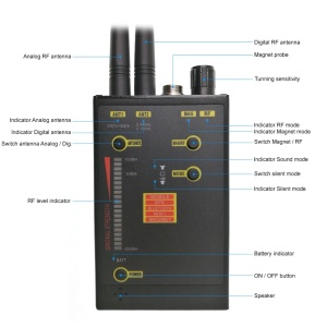 iUni RF009 Profesjonalny detektor mikrofonowy GSM 3G/4G LTE, Bluetooth i WiFi iUni RF009, detektor fal magnetycznych i elektromagnetycznych - Img 10