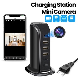 Mała kamera iUni IP91 Wi-Fi, Full HD, 8GB, stacja ładująca, 2 Type-C, 3 USB-A, 20 W - Img 2