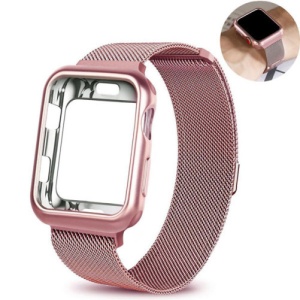 Pasek iUni kompatybilny z Apple Watch Ultra/SE/8/7/6/5/5/4/3/2/1, 42 mm, Milanese Loop, wbudowane etui ochronne, różowe złoto - Img 2