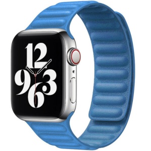 Pasek iUni kompatybilny z Apple Watch Ultra/SE/8/7/6/5/5/4/3/2/1, 44 mm, Leather Link, niebieski