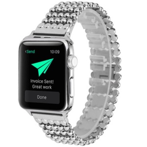 Pasek iUni kompatybilny z Apple Watch Ultra/SE/8/7/6/5/5/4/4/3/2/1, 40 mm, luksusowy, stal nierdzewna, srebrny - Img 2