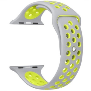 Pasek iUni kompatybilny z Apple Watch Ultra/SE/8/7/6/5/5/4/4/3/2/1, 44 mm, Silicon Sport, srebrny/żółty - Img 2