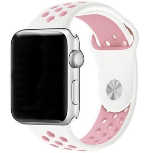 Pasek iUni kompatybilny z Apple Watch Ultra/SE/8/7/6/5/5/4/4/3/2/1, 44 mm, Silicon Sport, Biały/Różowy - Img 2