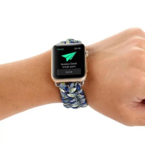 Pasek iUni kompatybilny z Apple Watch Ultra/SE/8/7/7/6/5/5/4/4/3/2/1, 38 mm, elastyczny paracord, wytrzymała nylonowa lina, niebiesko-zielony - Img 4