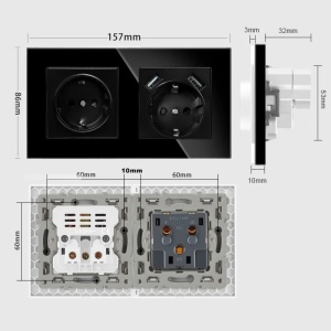 Gniazdo podwójne, szklana ramka, 2 porty USB-A, iUni US2, 16A, czarny - Img 8