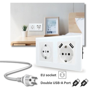 Gniazdo podwójne, szklana ramka, 2 porty USB-A, iUni US2, 16A - Img 2