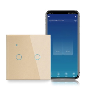 Inteligentny przełącznik dotykowy iUni 2F, Wi-Fi, zabezpieczony szkłem, LED, złoty - Img 2