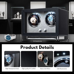 iUni Rotomat na 2 Zegarki Automatyczne, Retro Watch Winder, Skóra Ekologiczna, Czarny - Img 8
