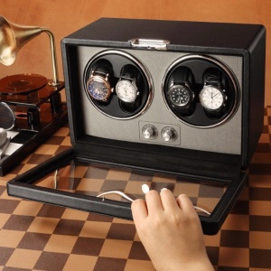 iUni Rotomat na 4 Zegarki Automatyczne, Retro Watch Winder, Skóra Ekologiczna, Czarny - Img 10