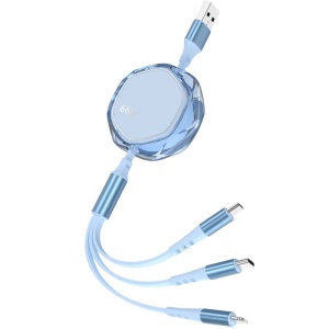 Kabel do ładowania 3 w 1, zwijany, iUni x1, 66 W, szybkie ładowanie, Type-C, Lightning, USB, Micro-USB, 120 cm, iPhone, Samsung, Huawei, Xiaomi, Airpods, MacBook - Img 1