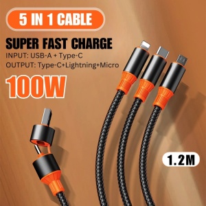 Kabel do szybkiego ładowania iUni B18 5 w 1, 100 W, szybkie ładowanie, 120 cm, USB-A/USB-C do Micro-USB, Lightning, Type-C, iPhone, Samsung, Huawei, Xiaomi, Airpods, MacBook - Img 2